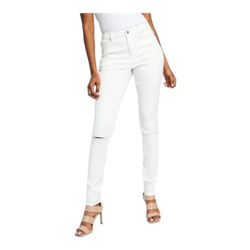 INC International Concepts White Skinny Jeans with Distressed Detailing